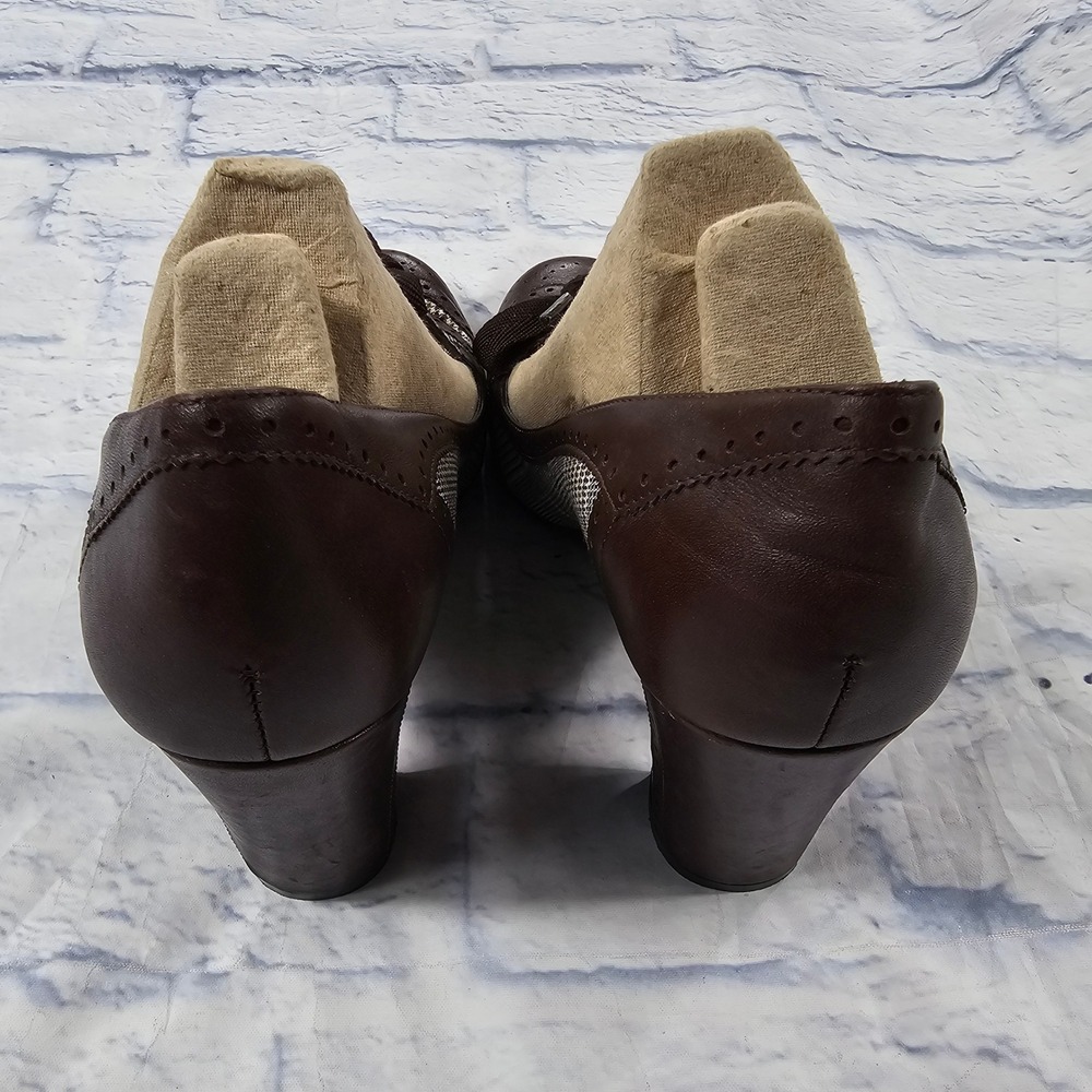 Franco Sarto Halley Heels Women 9 Brown Plaid Wingtip Block Pump Bow Academia - Picture 9 of 14